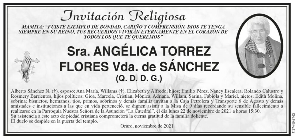 Invitación Religiosa para Angélica Torrez Flores