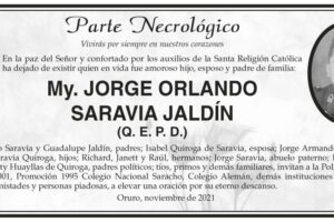 Parte Necrológico de My. Jorge Orlando Saravia Jaldín