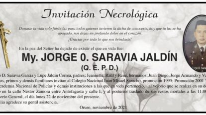 Invitación Necrológica: My. Jorge O. Saravia Jaldín