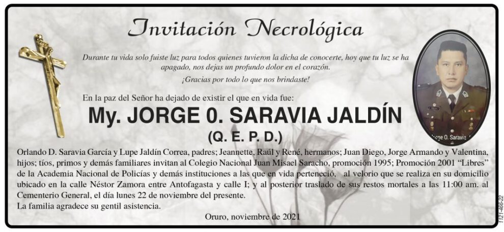 Invitación Necrológica: My. Jorge O. Saravia Jaldín