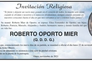 Invitación Religiosa para Roberto Oporto Mier