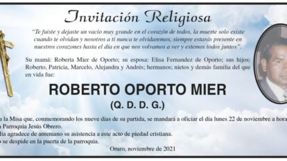 Invitación Religiosa para Roberto Oporto Mier