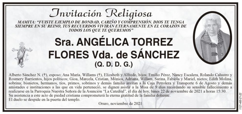 Invitación Religiosa para Angélica Torrez Flores