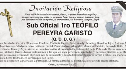 Invitación Religiosa para Teófilo Pereyra Garisto