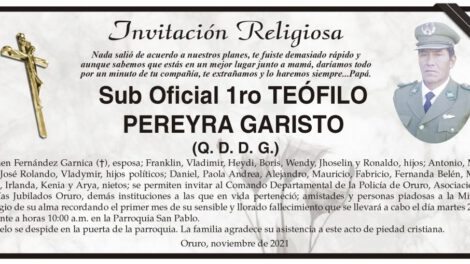 Invitación Religiosa para Teófilo Pereyra Garisto