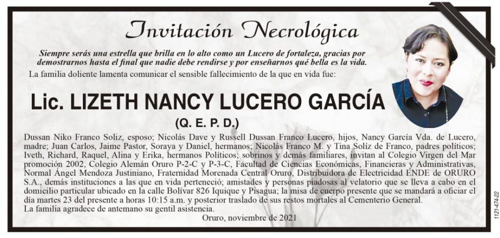 Lic. Lizeth Nancy Lucero García Q. E. P. D.