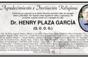 Agradecimiento e Invitación Religiosa: Dr. Henry Plaza García