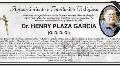 Agradecimiento e Invitación Religiosa: Dr. Henry Plaza García