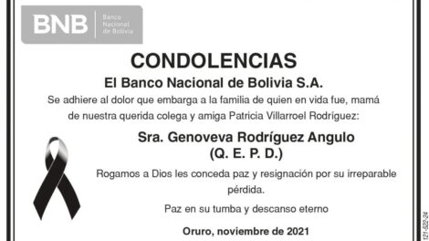 Condolencias por Genoveva Rodríguez Angulo