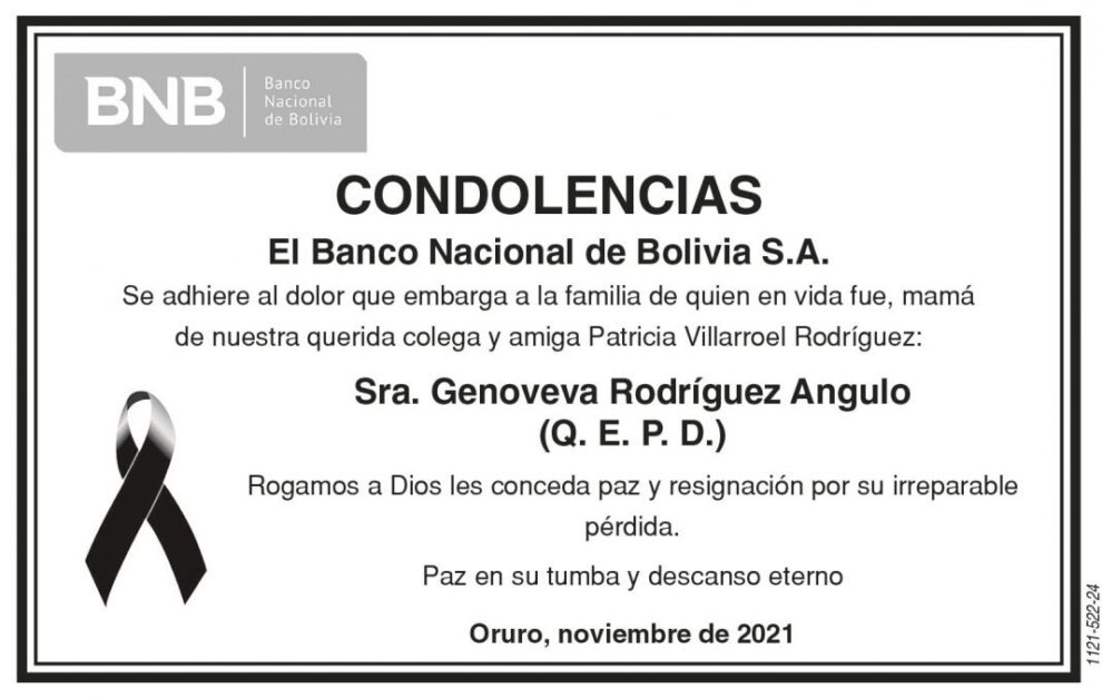 Condolencias por Genoveva Rodríguez Angulo