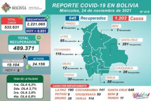 Reporte diario del Ministerio de Salud sobre casos de Covid-19 en Bolivia