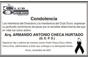 Condolencia por el fallecimiento de Arq. Armando Antonio Checa Hurtado