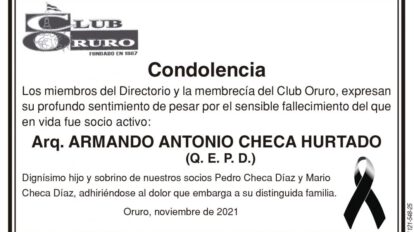 Condolencia por el fallecimiento de Arq. Armando Antonio Checa Hurtado