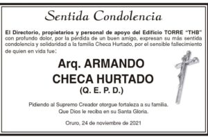 Condolencias por el fallecimiento del Arq. Armando Checa Hurtado