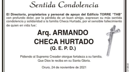 Condolencias por el fallecimiento del Arq. Armando Checa Hurtado