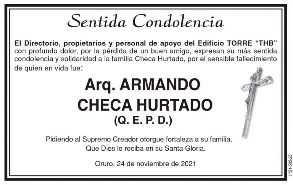 Condolencias por el fallecimiento del Arq. Armando Checa Hurtado