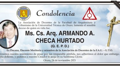 Condolencia por el fallecimiento de Armando A. Checa Hurtado