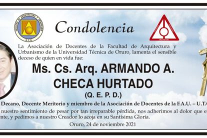 Condolencia por el fallecimiento de Armando A. Checa Hurtado