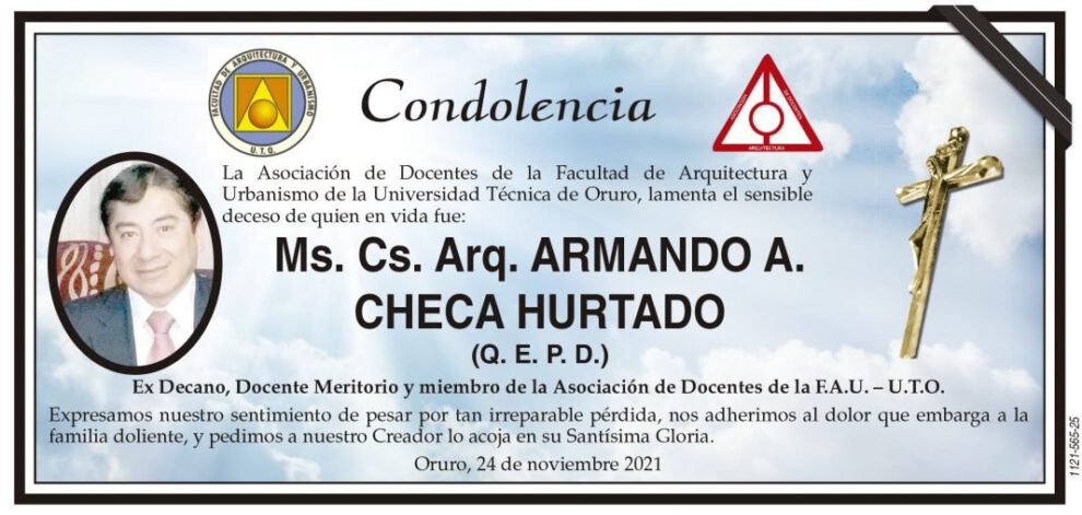Condolencia por el fallecimiento de Armando A. Checa Hurtado