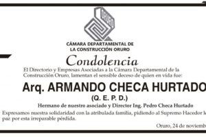 Condolencia por el deceso de Armando Checa Hurtado