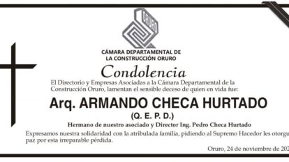 Condolencia por el deceso de Armando Checa Hurtado