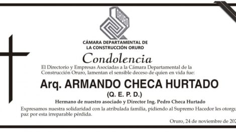 Condolencia por el deceso de Armando Checa Hurtado