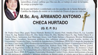 Invitación Necrológica de Armando Antonio Checa Hurtado