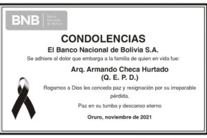 Condolencias por la pérdida de Arq. Armando Checa Hurtado