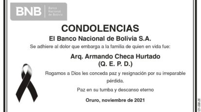 Condolencias por la pérdida de Arq. Armando Checa Hurtado