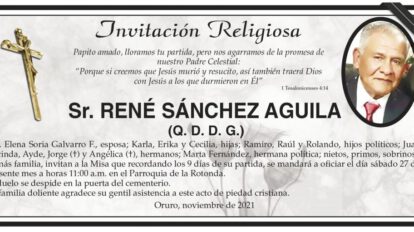 Invitación Religiosa para René Sánchez Aguila