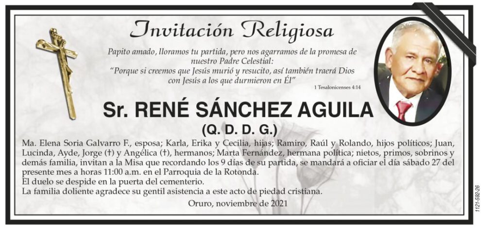 Invitación Religiosa para René Sánchez Aguila