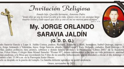 Invitación Religiosa para My. Jorge Orlando Saravia Jaldín