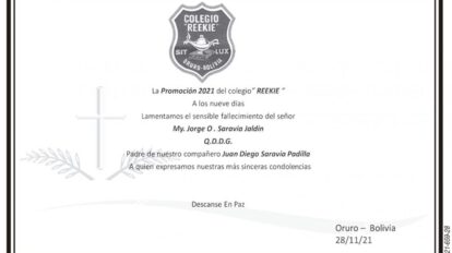 Necrológico de My. Jorge O. Saravia Jaldin