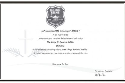 Necrológico de My. Jorge O. Saravia Jaldin