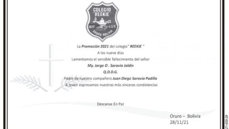 Necrológico de My. Jorge O. Saravia Jaldin