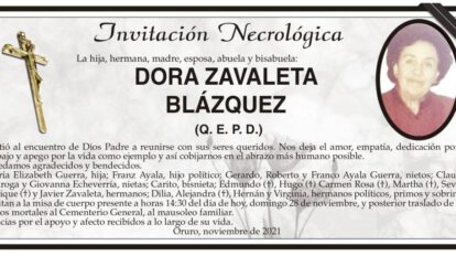 Invitación Necrológica de Dora Zavaleta Blázquez