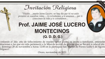 Invitación Religiosa en memoria de Prof. Jaime José Lucero Montecinos