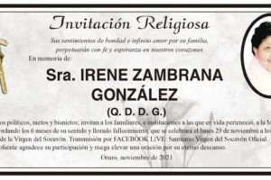 Invitación Religiosa en memoria de Irene Zambrana González