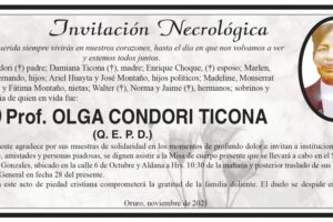 Invitación Necrológica: Prof. Olga Condori Ticona