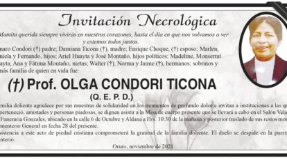 Invitación Necrológica: Prof. Olga Condori Ticona