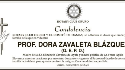 Condolencia por la Prof. Dora Zavaleta Blázquez