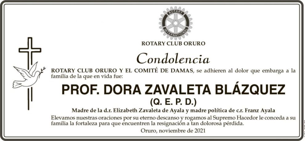 Condolencia por la Prof. Dora Zavaleta Blázquez