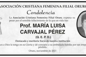 Condolencia por el fallecimiento de Prof. MARÍA LUISA CARVAJAL PÉREZ