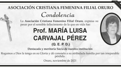 Condolencia por el fallecimiento de Prof. MARÍA LUISA CARVAJAL PÉREZ