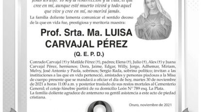 Invitación Necrológica: Prof. Srta. Ma. LUISA CARVAJAL PÉREZ