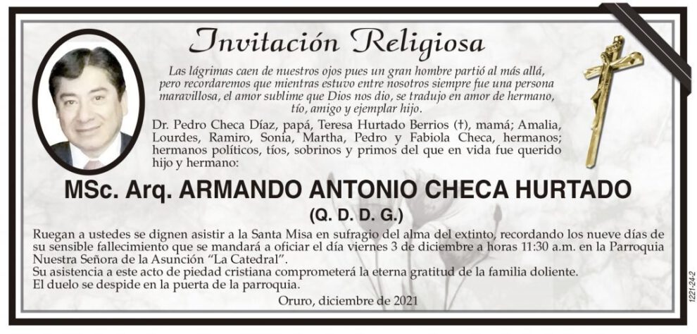 Obituario de Armando Antonio Checa Hurtado