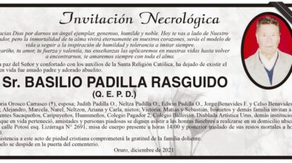 Invitación Necrológica para Basilio Padilla Rasguido
