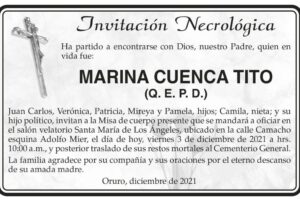 Invitación Necrológica de Marina Cuenca Tito