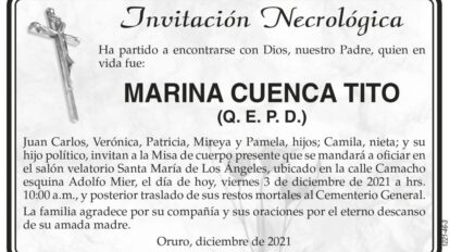 Invitación Necrológica de Marina Cuenca Tito