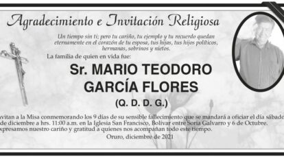 Agradecimiento e Invitación Religiosa por Mario Teodoro García Flores